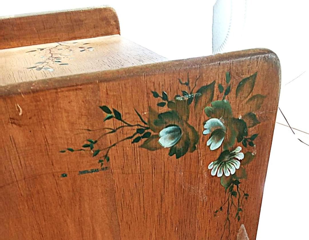 英国農村風景＆花木～本格トールペイント　希少/一点もの　収納ＢＯＸ　美品