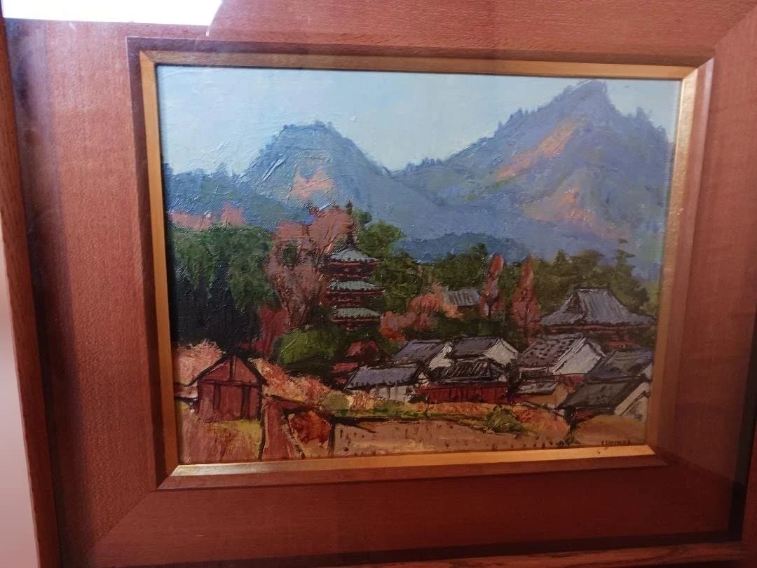 日本画 山と村の風景