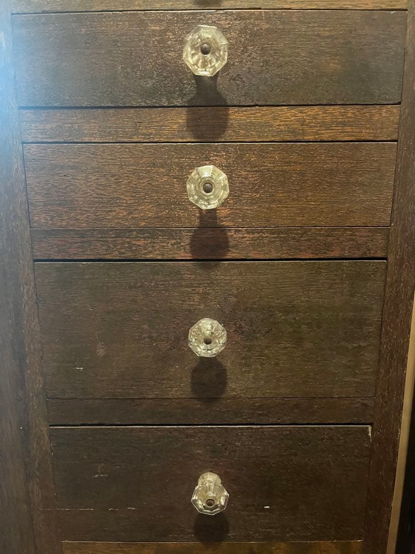 古い傘立て付き木製7段引き出し箱キャビネットアンティークヴィンテージレトロ古道具