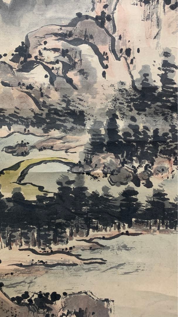 ②② 中国？山水風景水彩画掛軸　署名捺印有り　作者不明