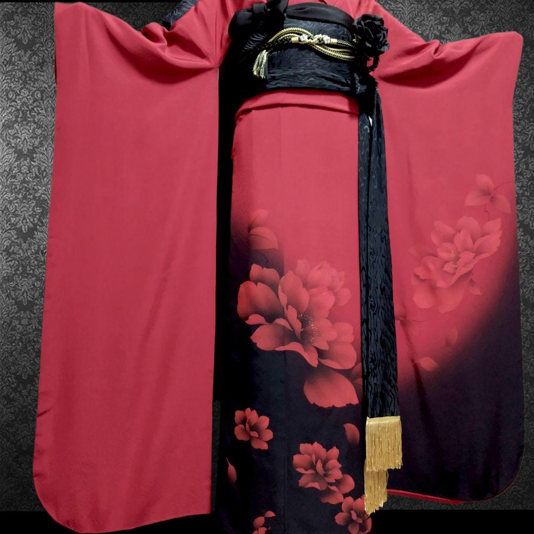 SALE中☆振袖フルセット(9点)・成人式・大輪牡丹・金彩加工・モダン・正絹