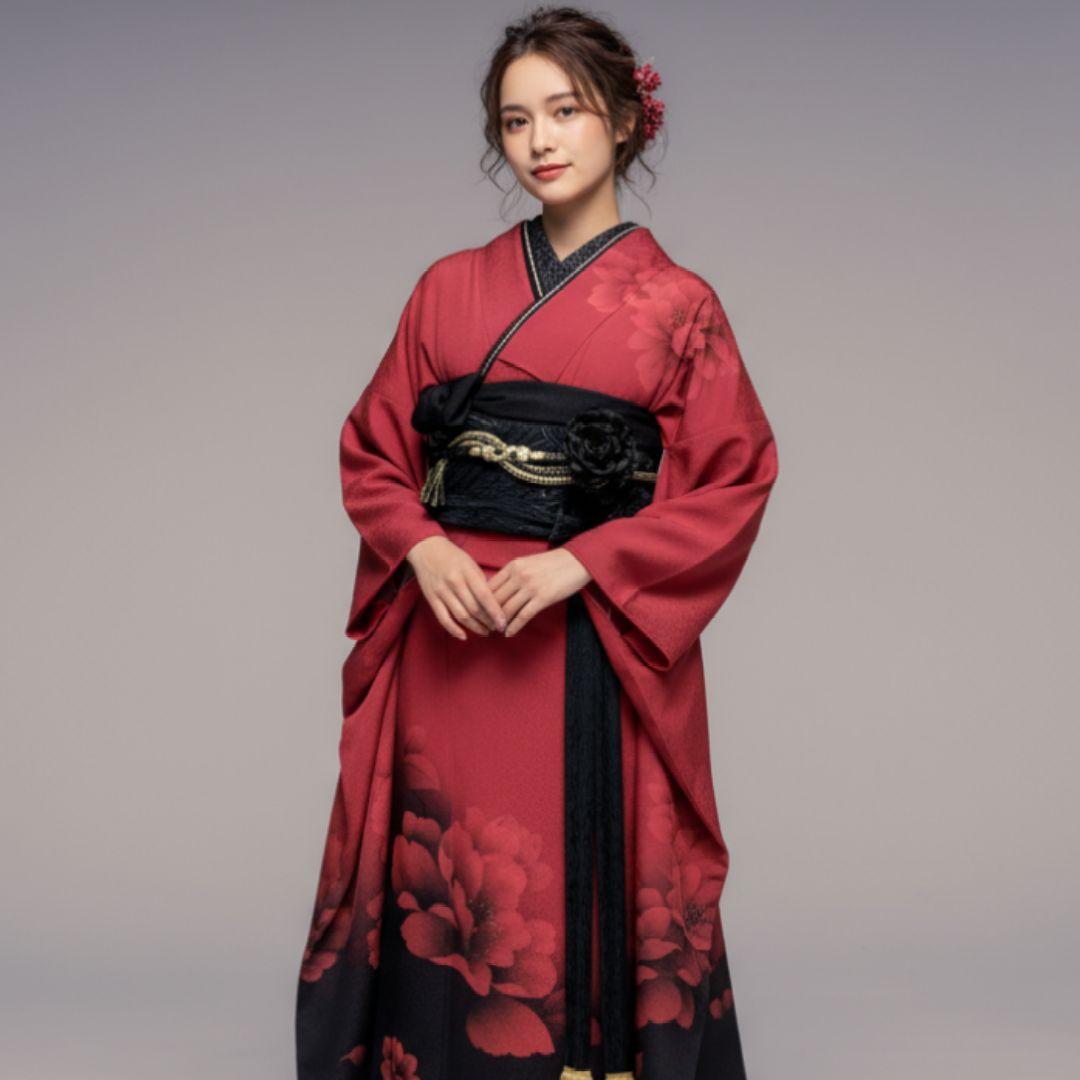 SALE中☆振袖フルセット(9点)・成人式・大輪牡丹・金彩加工・モダン・正絹