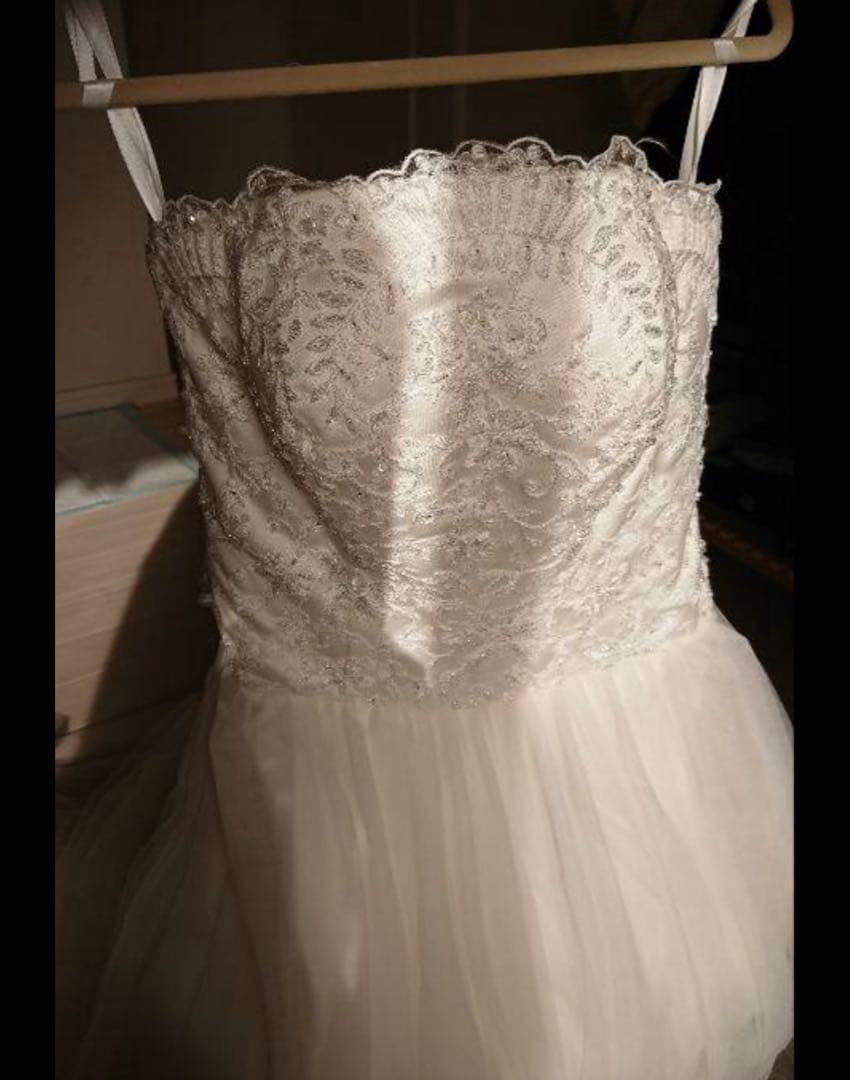 ynsオーダーウエディングドレスキラキラ刺繍追加背中編み上げパニエ付きAライン