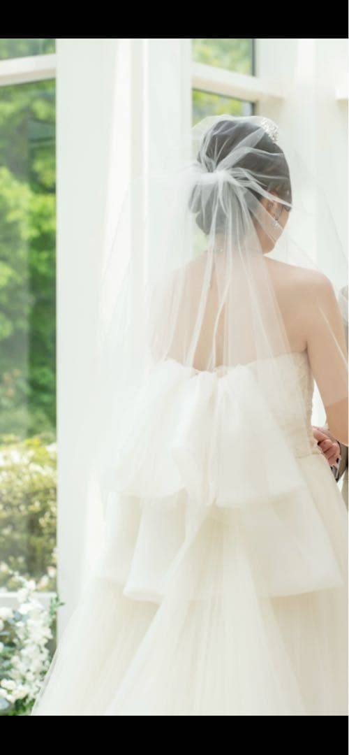 ynsオーダーウエディングドレスキラキラ刺繍追加背中編み上げパニエ付きAライン