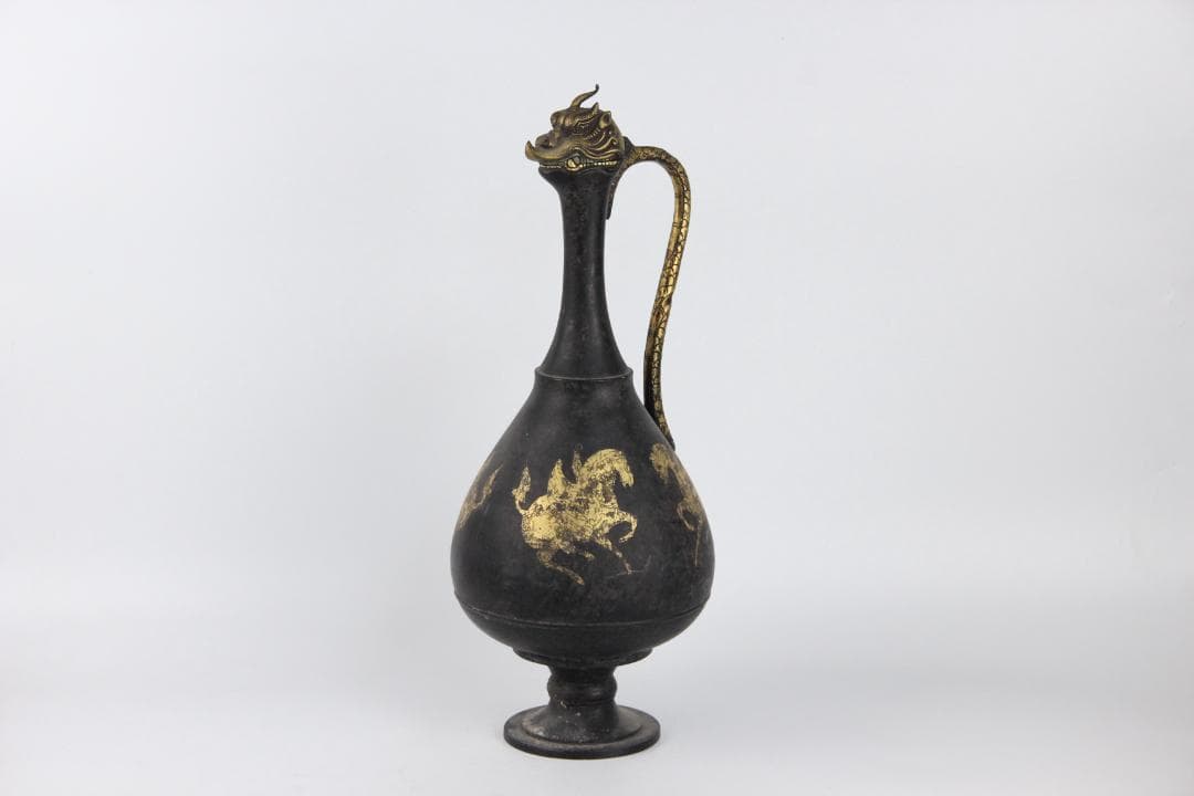 古美術 古銅 鍍金 竜首 水瓶 胡瓶 浄瓶 国宝法隆寺献納御物写 ED11-28