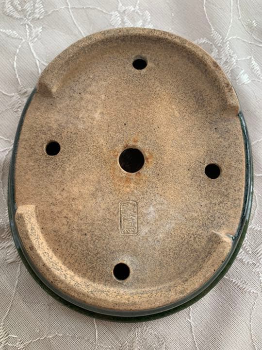 黎鳳　楕円　織部　盆栽鉢