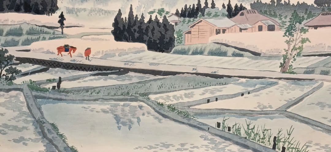 新版画富士三十六景ノ内裾野狩場の雨、徳力富吉郎画、昭和15頃内田美術書肆出版