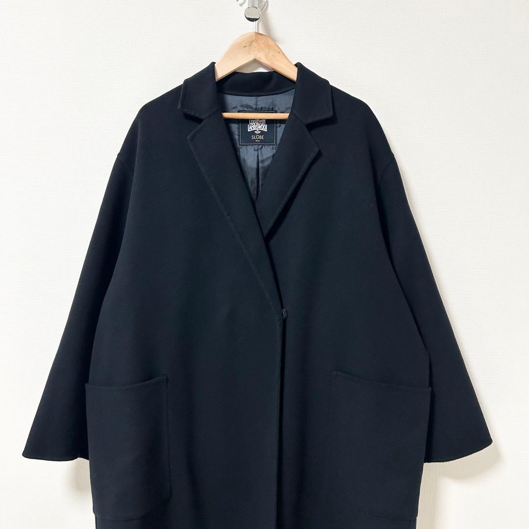 スローブイエナ　HAMILTONダブルフェイスウールチェスターコート　ネイビー