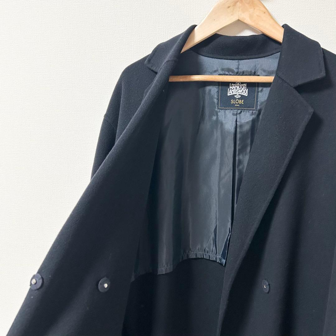 スローブイエナ　HAMILTONダブルフェイスウールチェスターコート　ネイビー