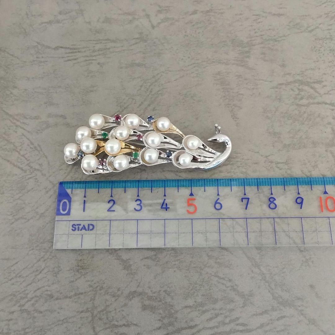 SV/K18あこや真珠/天然石ブローチ　　中古品
