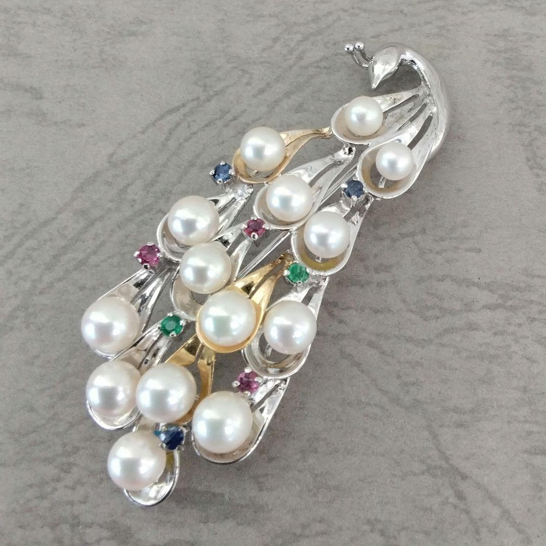 SV/K18あこや真珠/天然石ブローチ　　中古品