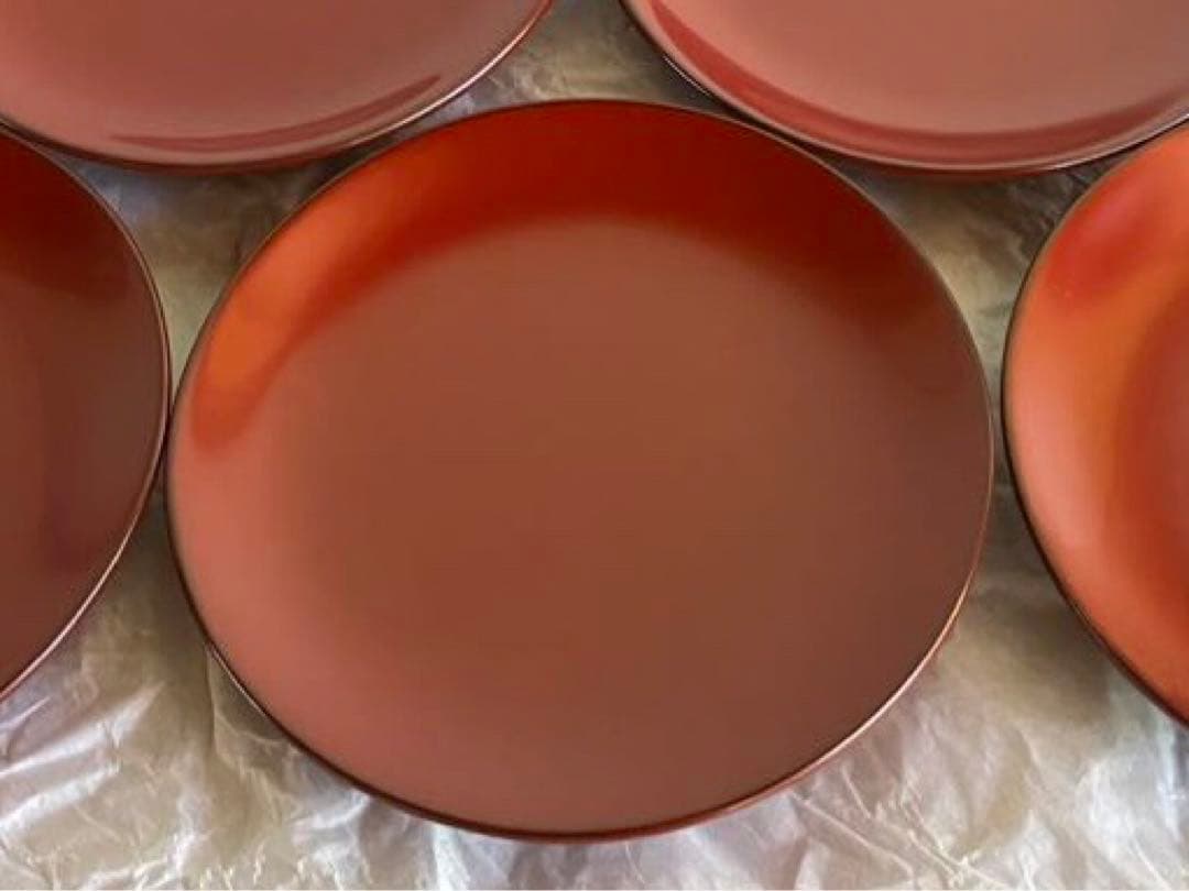 輪島塗　銘々皿　椿皿　菓子皿　５枚　古代朱　市中佑佳 氏　日展特選作家