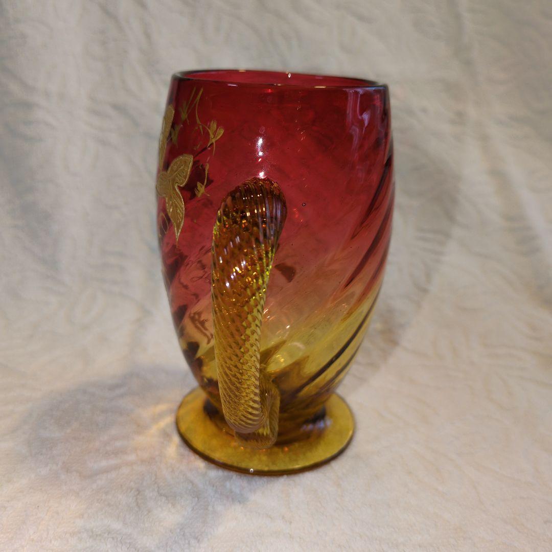 再お値下げしました❢オールドバカラ、赤と金のつる花柄グラス 超希少のお品物です。