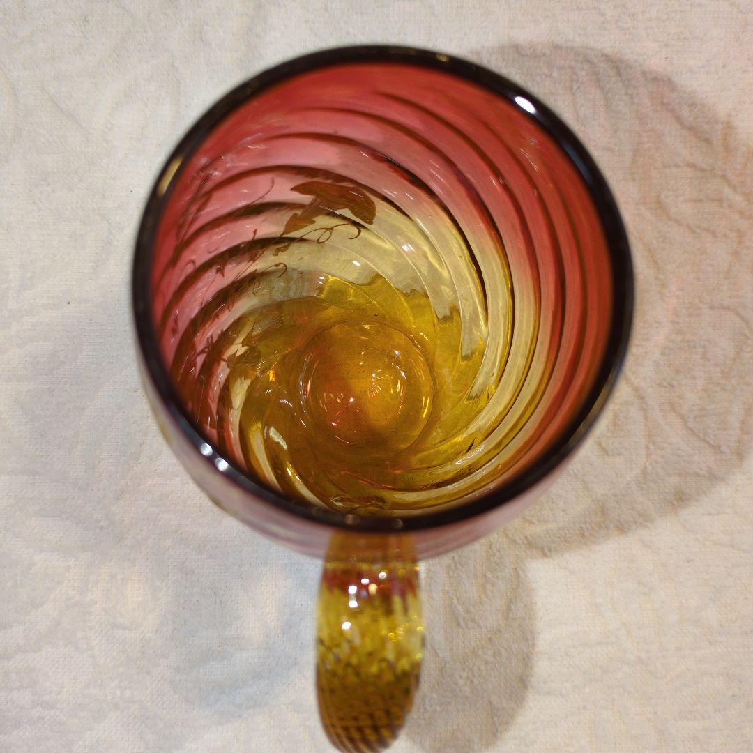 再お値下げしました❢オールドバカラ、赤と金のつる花柄グラス 超希少のお品物です。