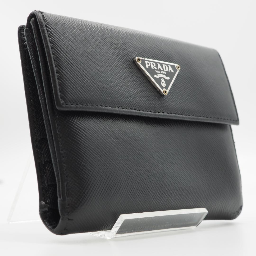 PRADA プラダ 二つ折り財布 サフィアーノ 三角ロゴ ブラック 黒
