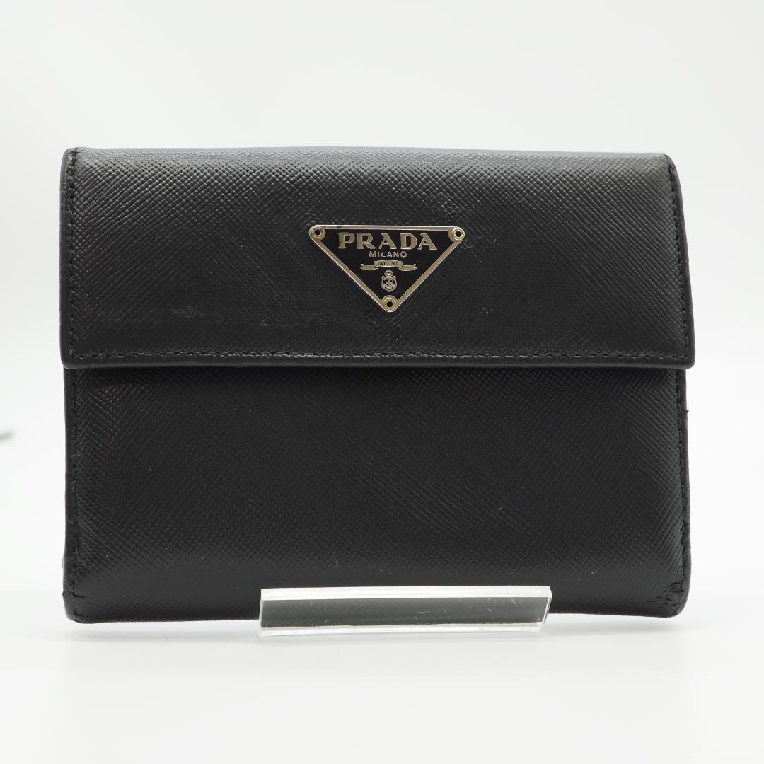 PRADA プラダ 二つ折り財布 サフィアーノ 三角ロゴ ブラック 黒