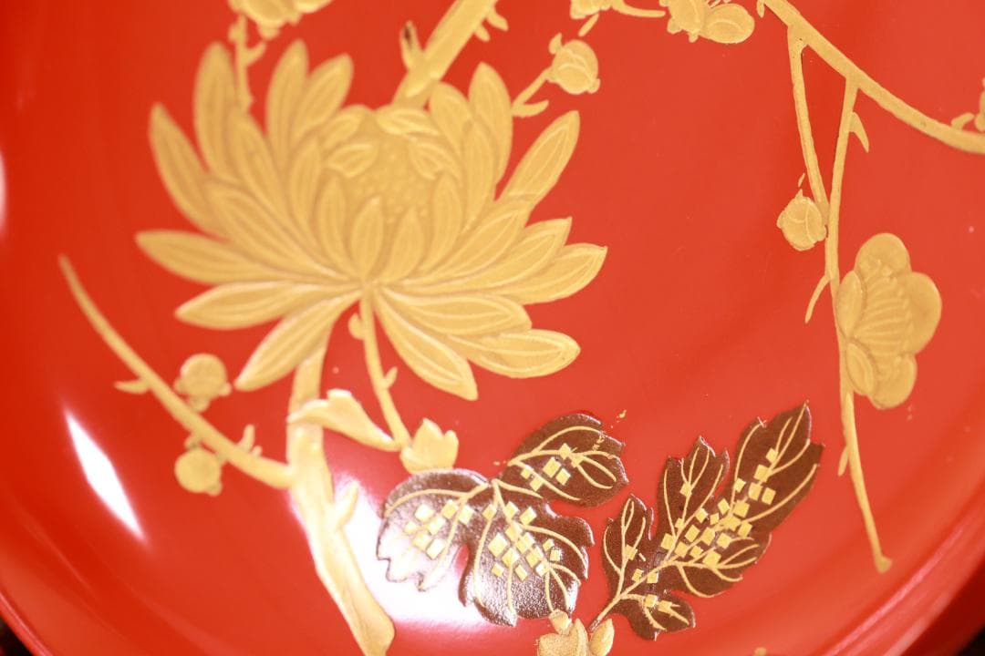 BJ120a　時代輪島塗　四君子図蒔絵　吸物椀　五客　木製　茶道具 懐石 菓子