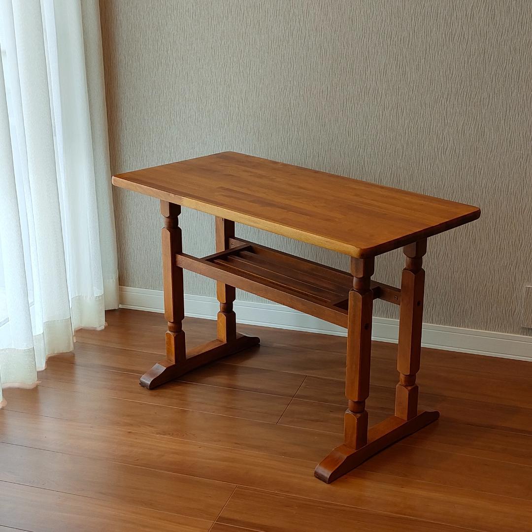 ヴィンテージ　サイドテーブル　天然木　ワークデスク　棚付き