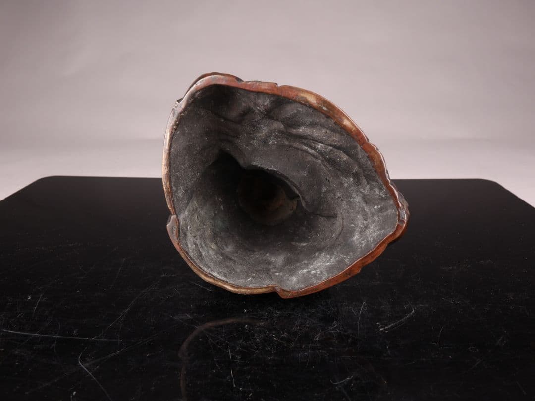 A466 佐渡名工 斑紫銅製達磨像 【本間琢斎】造 置物／箱付 美品 ＊＝