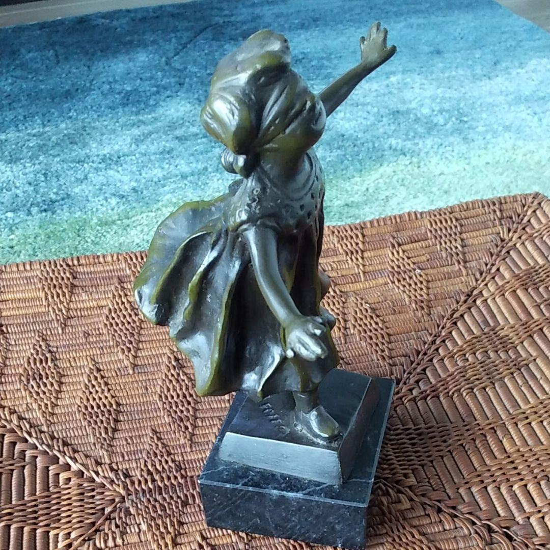 少女 ブロンズ像 大理石台座付き