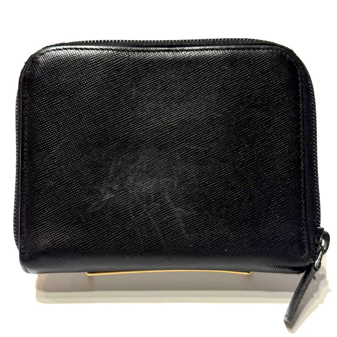 PRADA 二つ折り財布 コンパクトウォレット サフィアーノレザー 三角ロゴ 黒