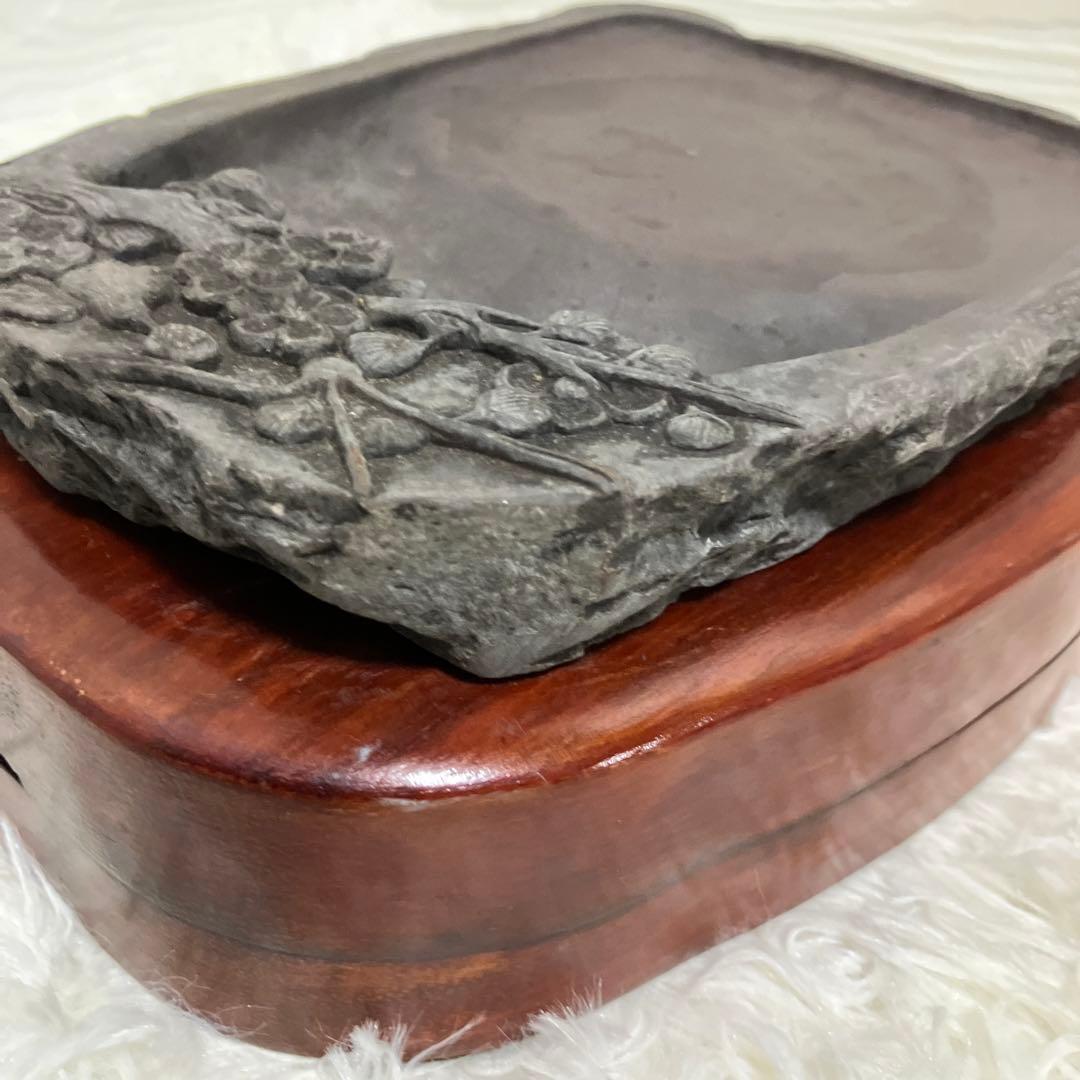 中国硯 唐硯 注册 端渓 商標 梅彫り すずり 書道具　貴重品