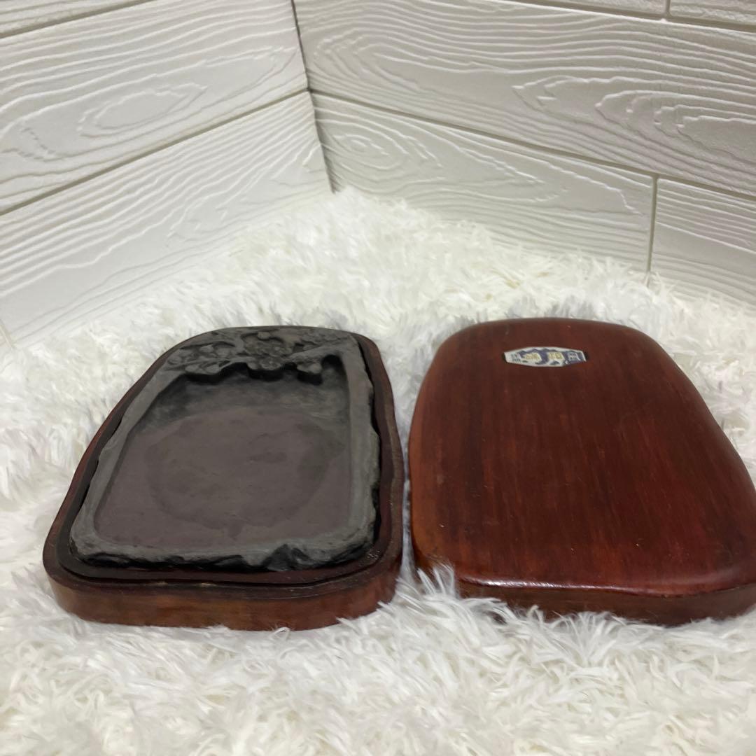 中国硯 唐硯 注册 端渓 商標 梅彫り すずり 書道具　貴重品