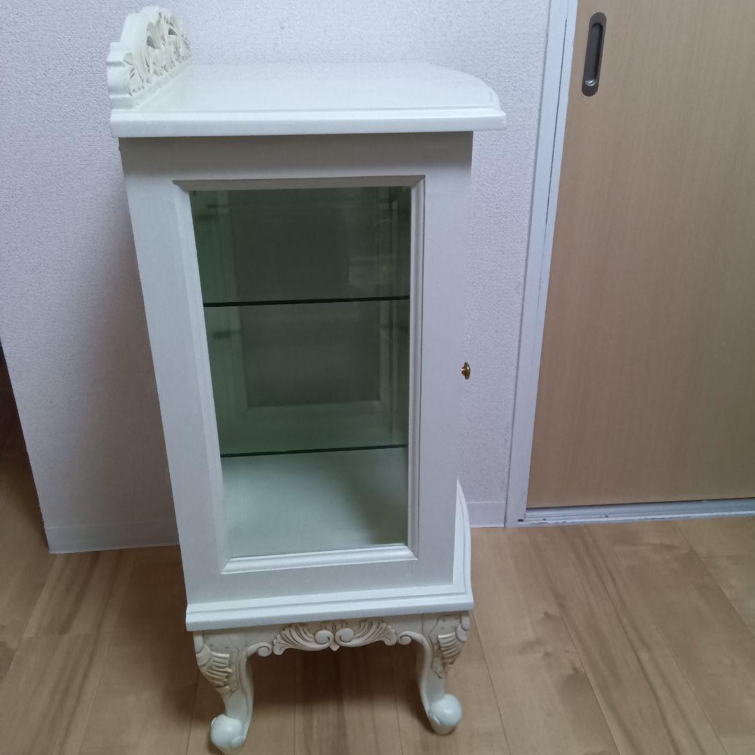 ガラスキャビネット ディスプレイ 収納ケース 木製 猫足 アンティーク ホワイト