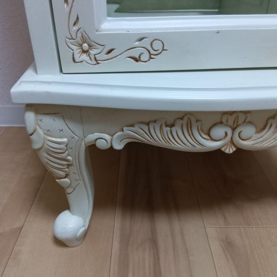 ガラスキャビネット ディスプレイ 収納ケース 木製 猫足 アンティーク ホワイト