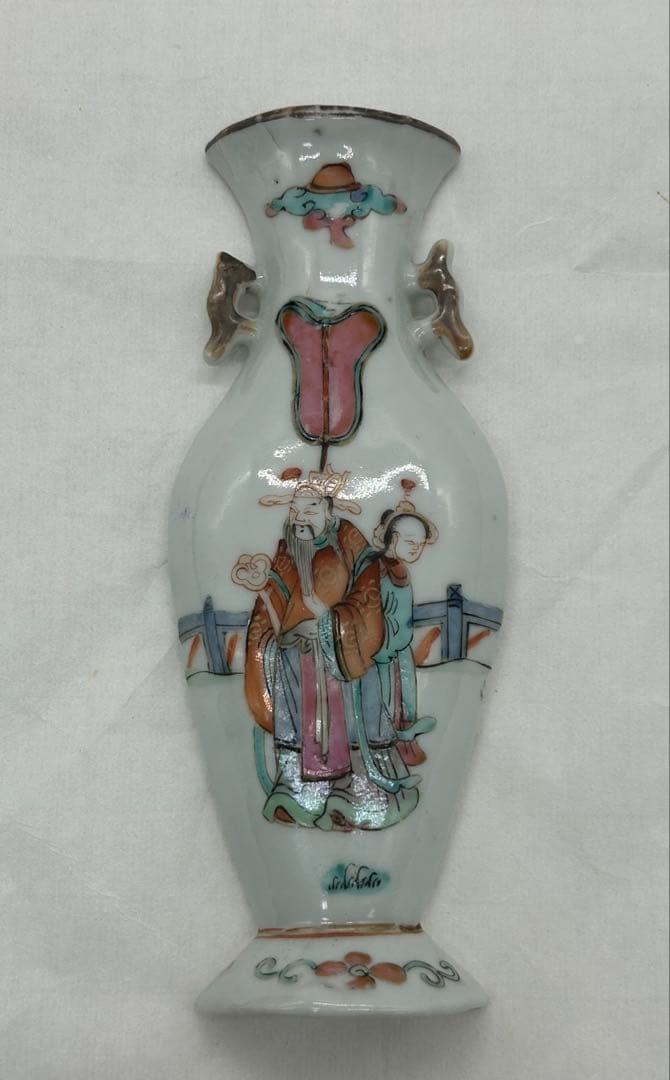 中国　清時代　粉彩人物紋壁瓶　送料込み1213