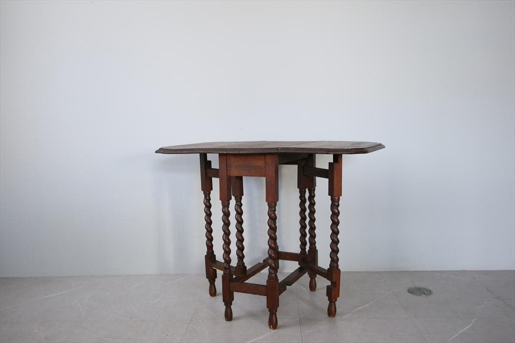 英国アンティーク木製ゲートレッグテーブル/ダイニング机バタフライ(91-244)