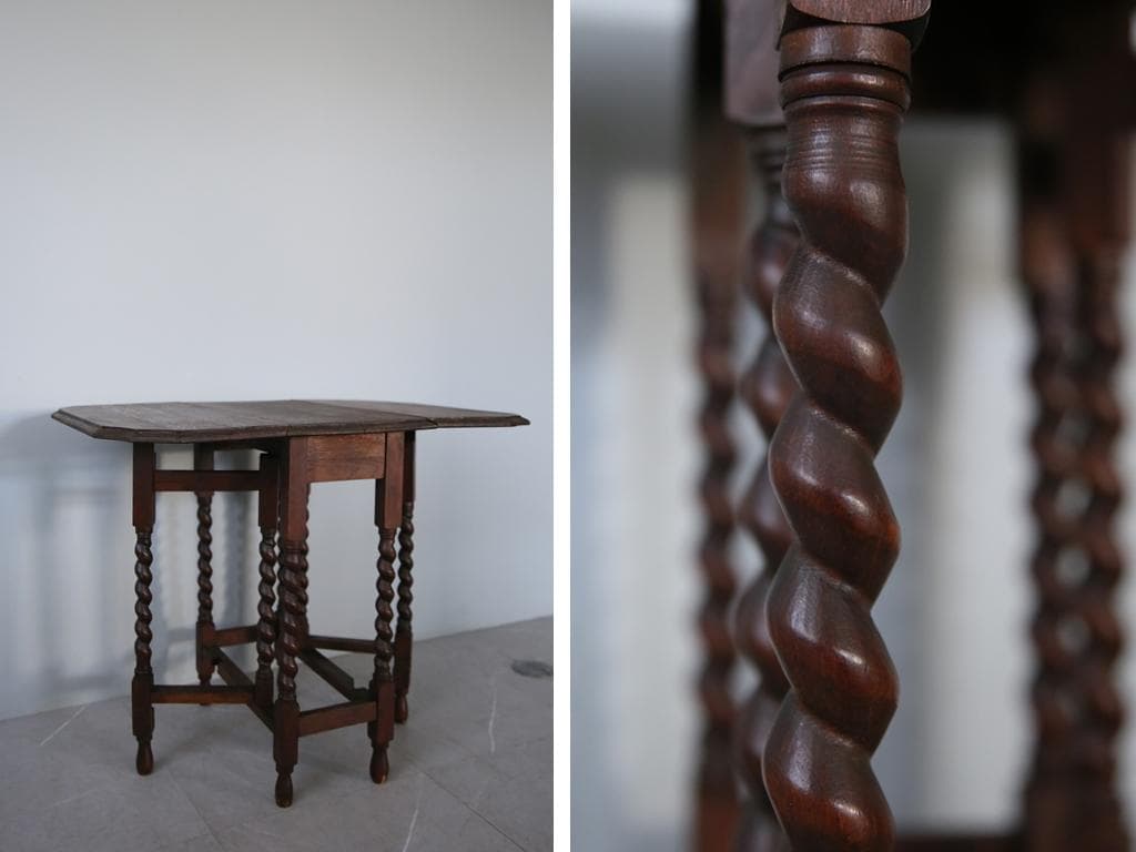 英国アンティーク木製ゲートレッグテーブル/ダイニング机バタフライ(91-244)