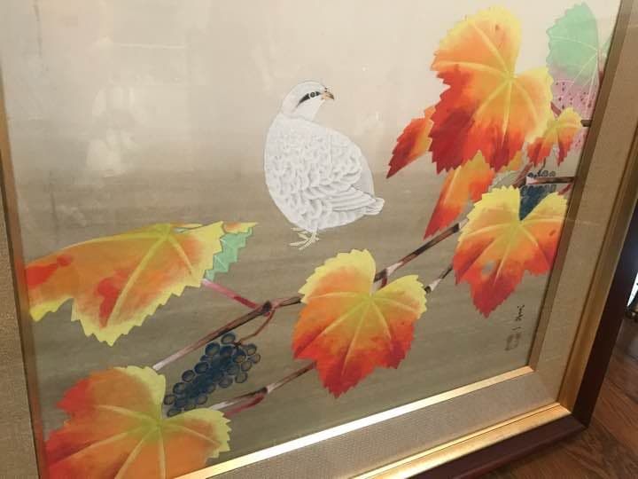 日本画家 美一 紅葉 鳥 額縁 フレーム 置物 絵画 壁掛け インテリア 美術品