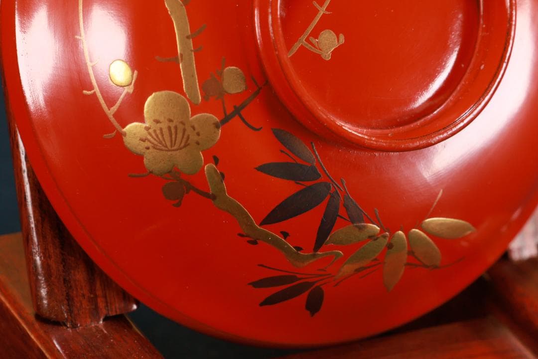 時代漆器　輪島塗　松竹梅蒔絵 　吸物椀　五客　塗椀　汁椀　木製　BJ073