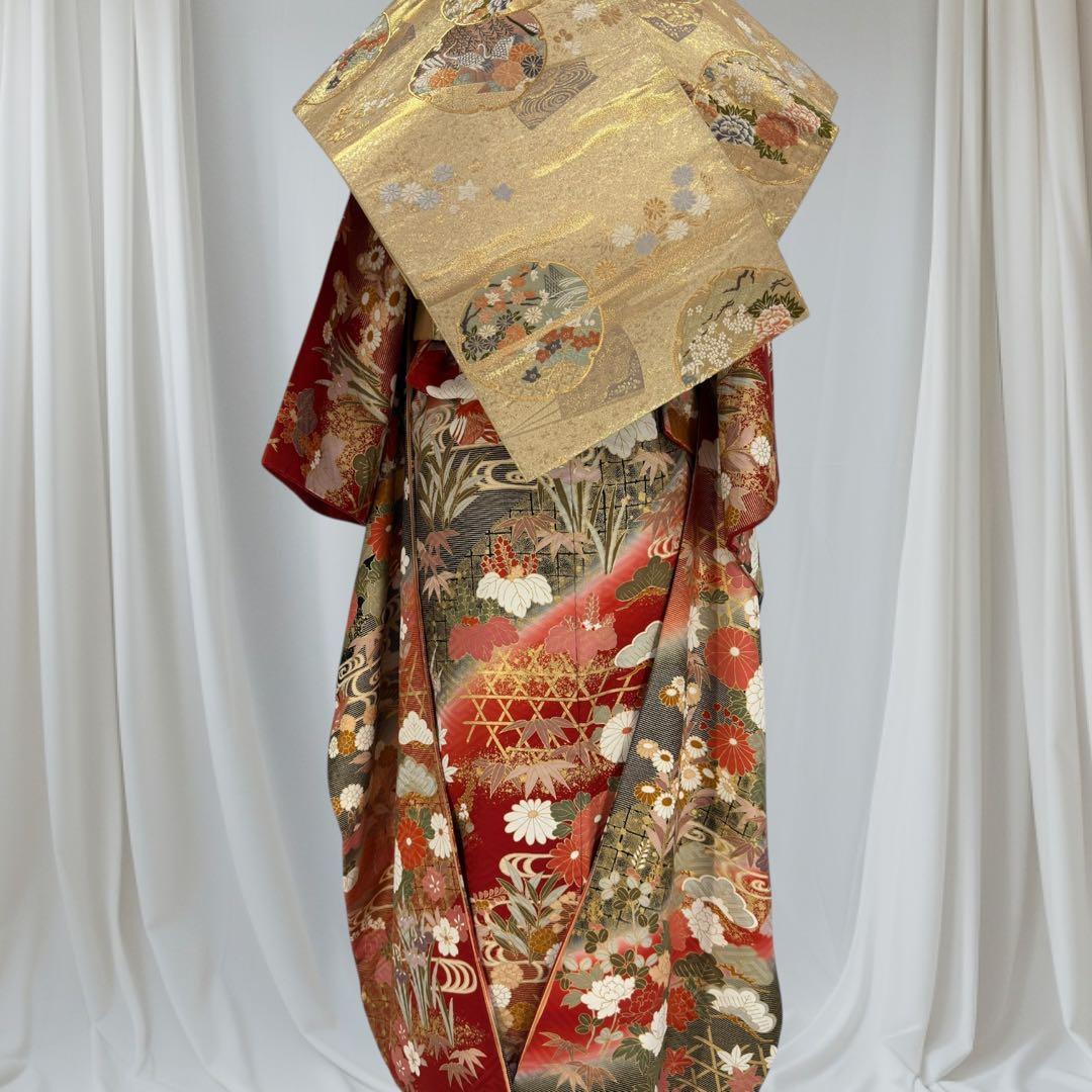 逸品 振袖7点フルセット 金駒刺繍 豪華金彩 鴛鴦　四季草花文様　成人式　結婚式