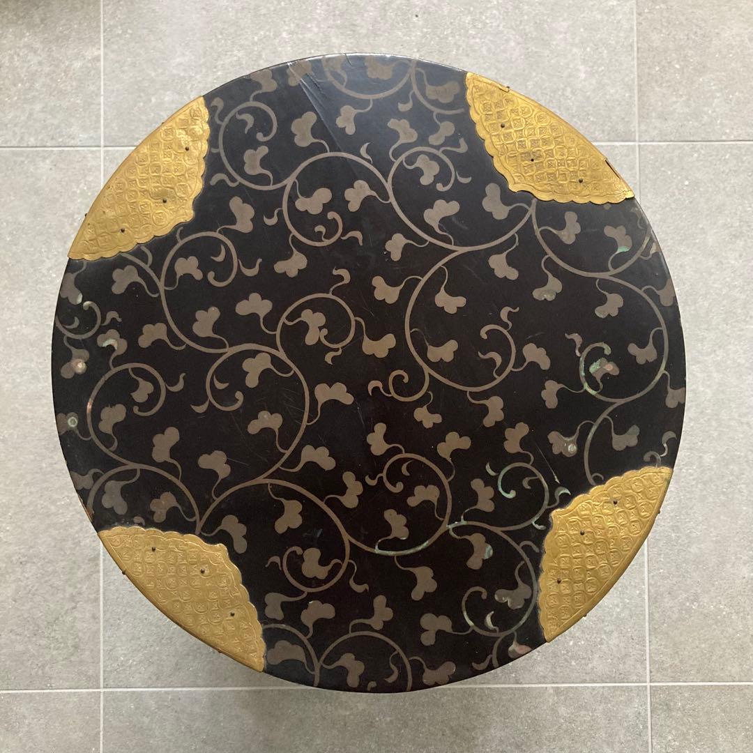 骨董アンティーク 漆塗りの行器 ほかい 金細工 日本美術 工芸品 吉祥文様 和柄