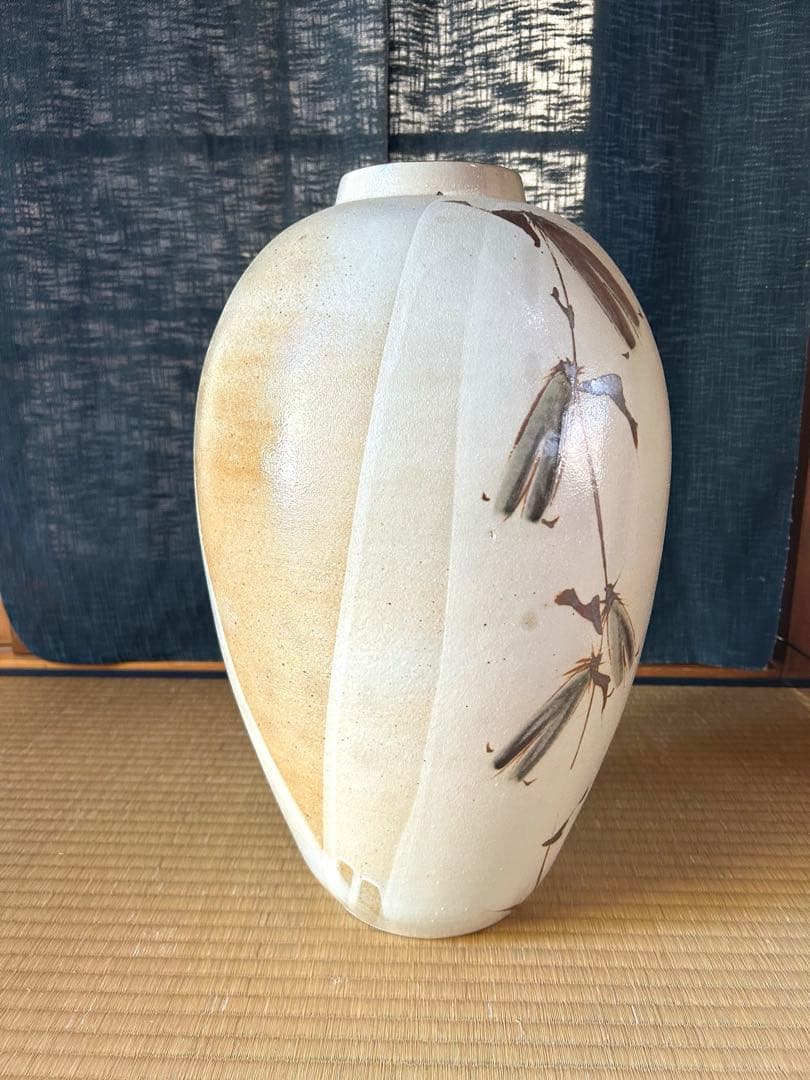 益子焼 早川嘉則 壺 花瓶 蛍袋 白