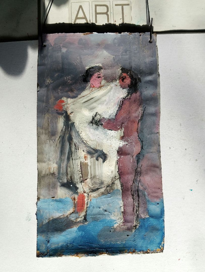 抽象的な油彩画 人物画二人