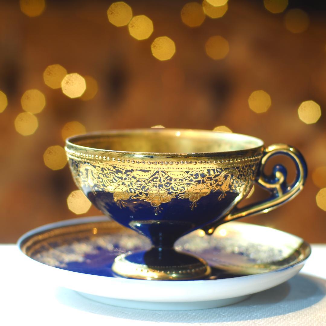 オールドノリタケ 金盛藍線帯華装飾紋 メイプルリーフ印 ペディスタル 里帰り