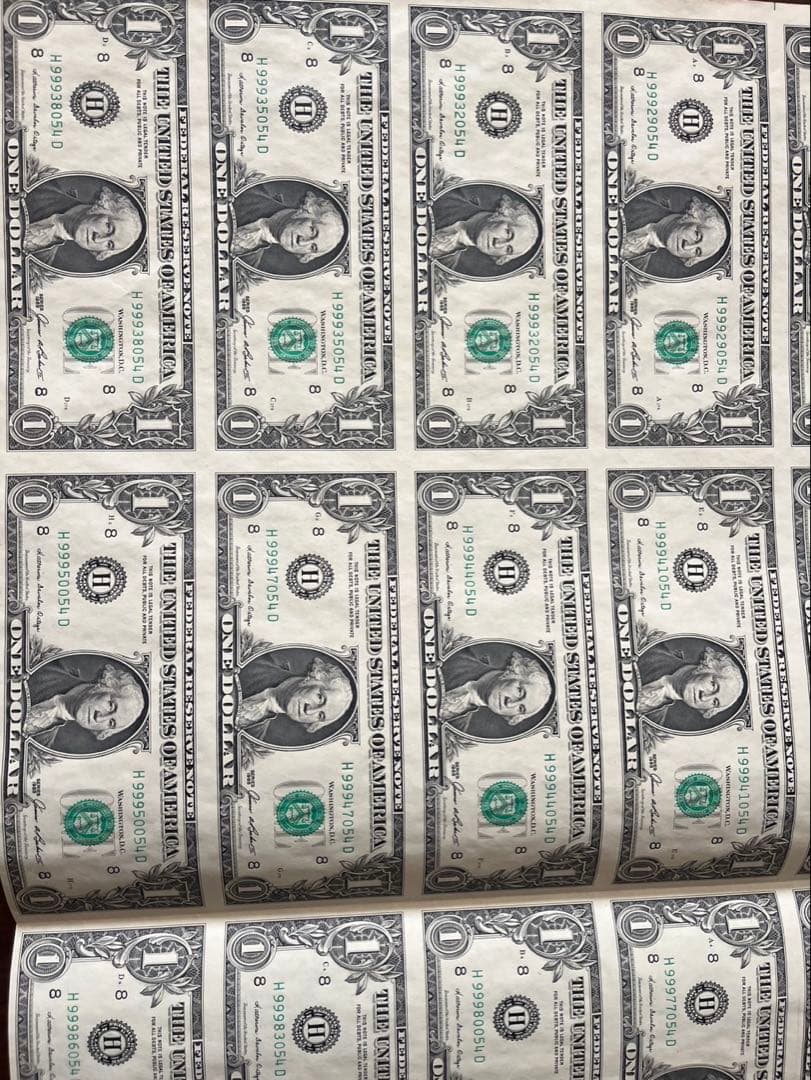 米国1ドル紙幣 未裁断シート コレクターズアイテム アメリカドル