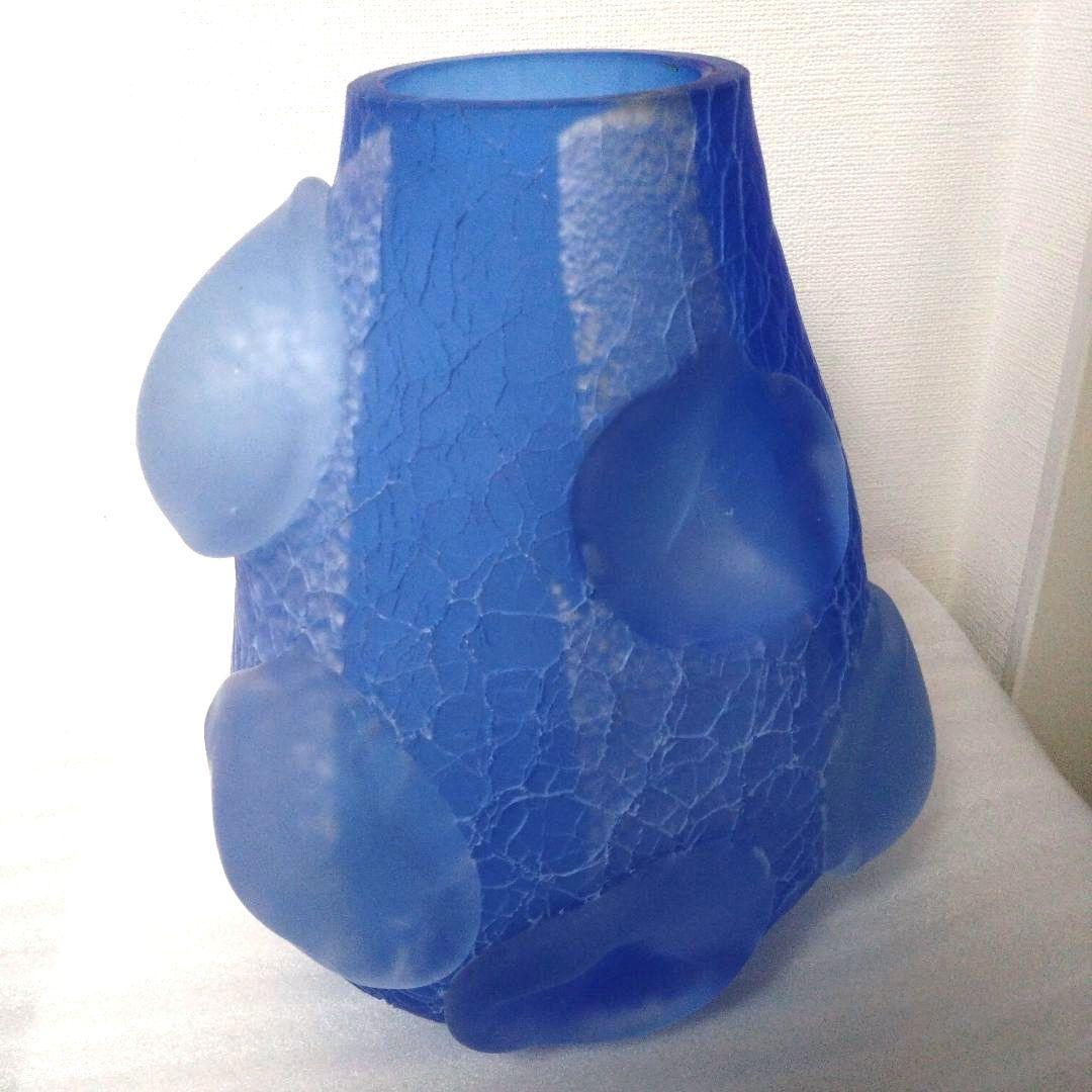 岩田　ガラス　優しい青　銀箔　工房　作家１点もの　花器　アート