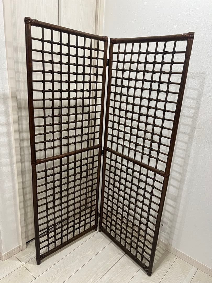 ブラウン木製格子パーテーション 2枚組 ラタン たのメル便にて発送