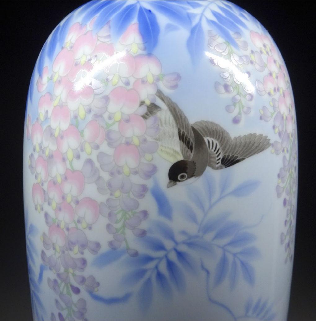 深川製磁 染付 下り藤に燕図 大花瓶 高約40.5cm 有田焼 t92783