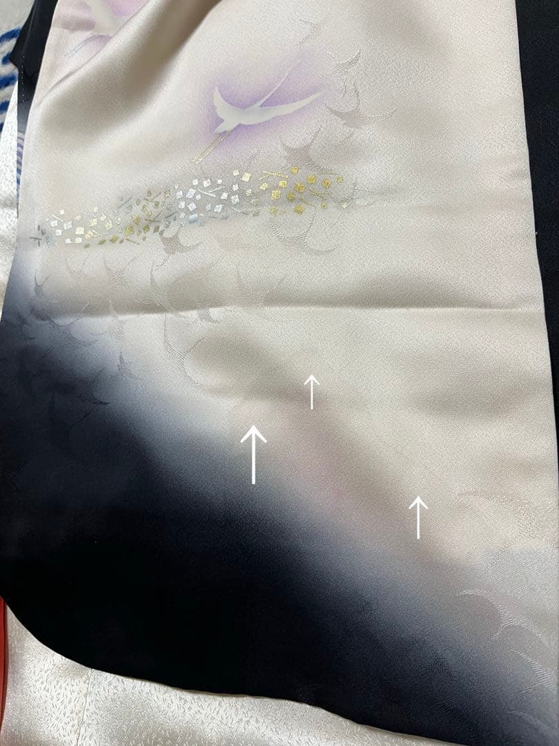 振袖セット正絹本加工青波扇子と鶴アンティークレトロな振袖作家落款有　トールサイズ