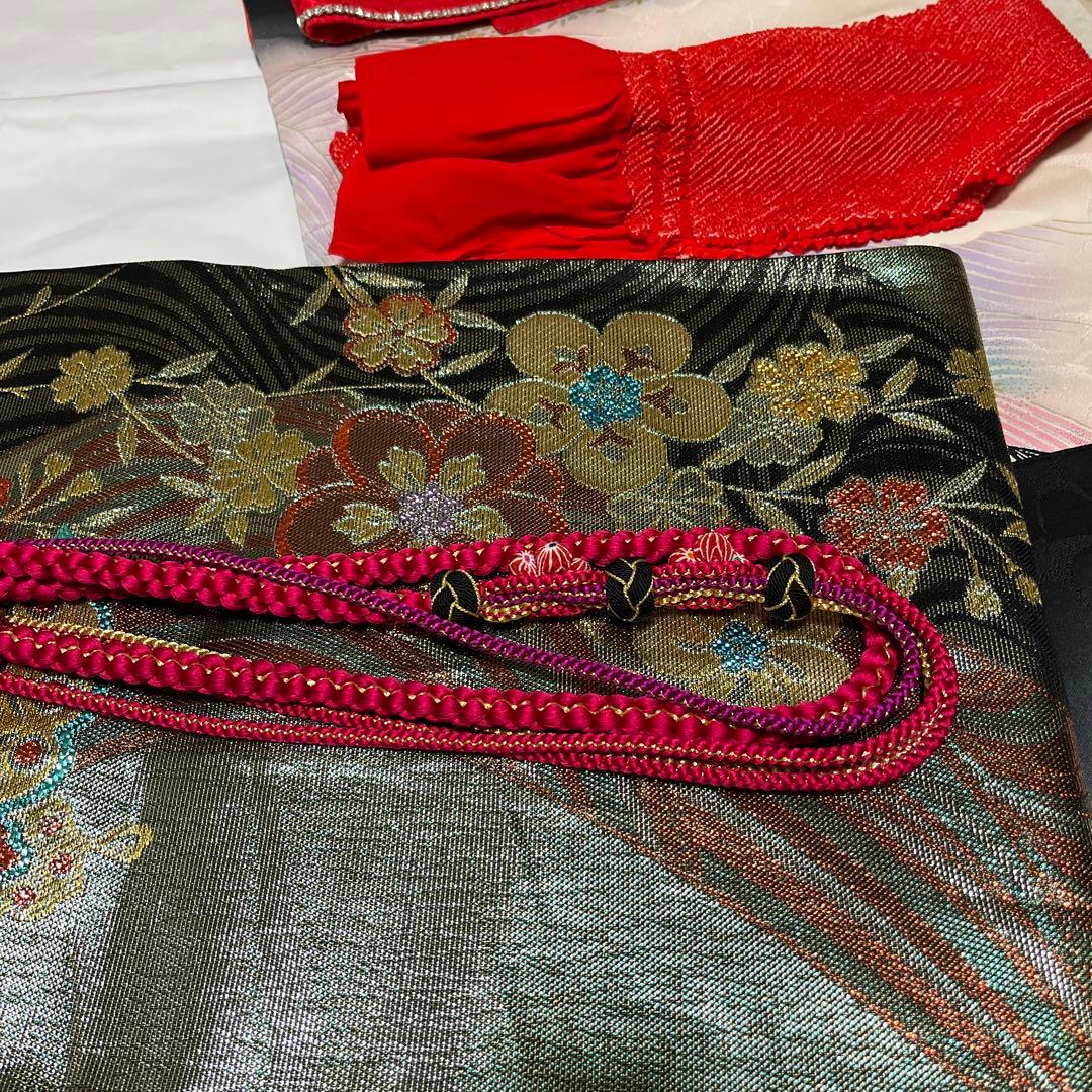 振袖セット正絹本加工青波扇子と鶴アンティークレトロな振袖作家落款有　トールサイズ