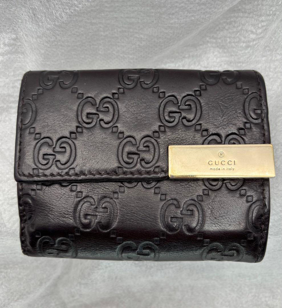 美品　GUCCI グッチ　シマレザー　三つ折りミニウォレット261502