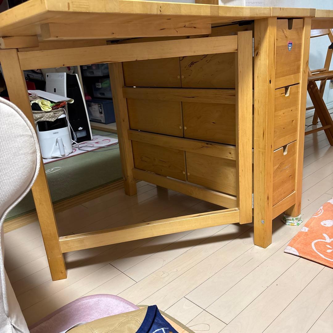 木製 折りたたみ式テーブル 引き出し付き 【前後ろ引き出し付き】