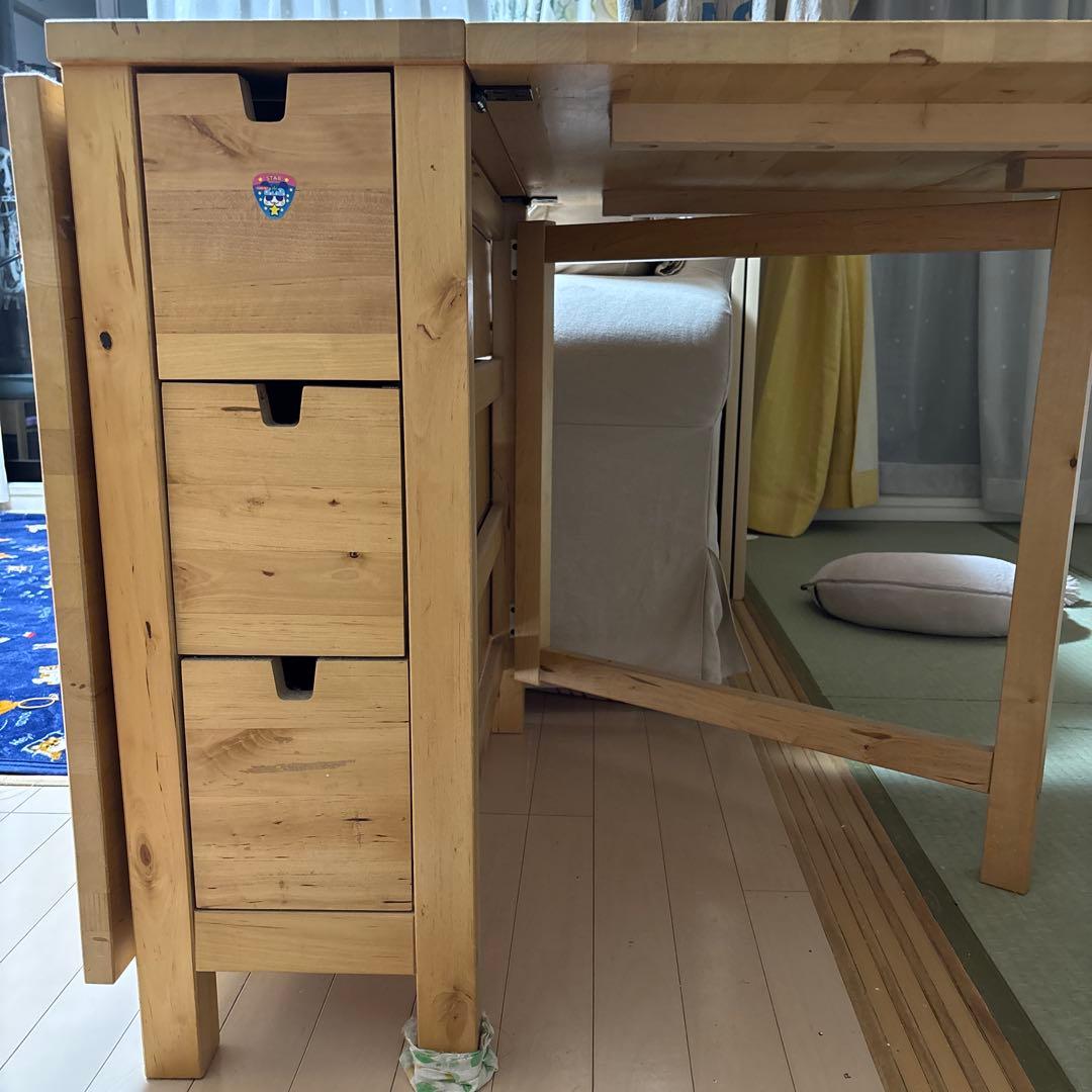 木製 折りたたみ式テーブル 引き出し付き 【前後ろ引き出し付き】