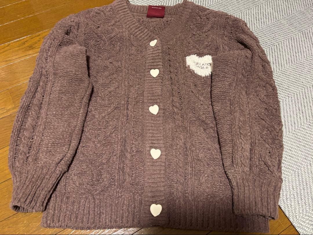 ジェラピケ　ハートアラン　ブラウン ニット カーディガン バレンタイン