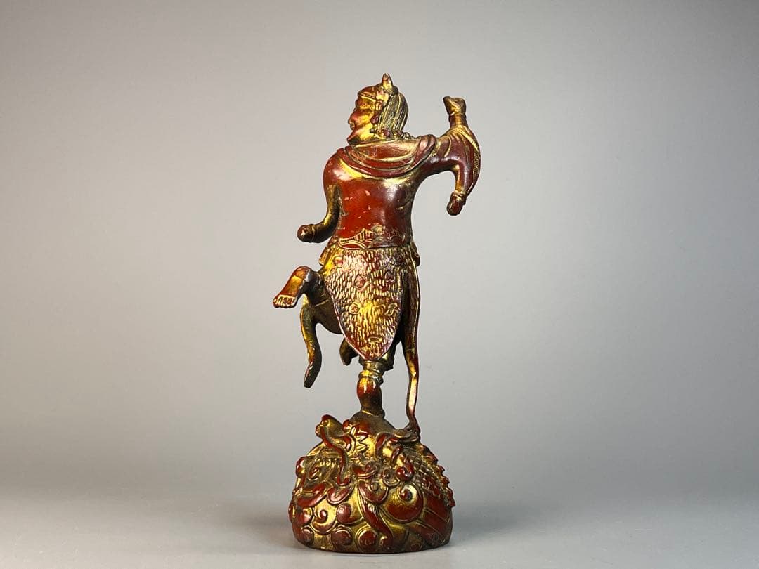 時代物　銅胎　漆器　朱漆金箔　魁星点斗 独立鰲頭（学業有成）置物　縁起物　中国